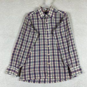 Lord&Taylor Button Up Shirt Mens Medium Plaid Multi-Color Casual Single Needled